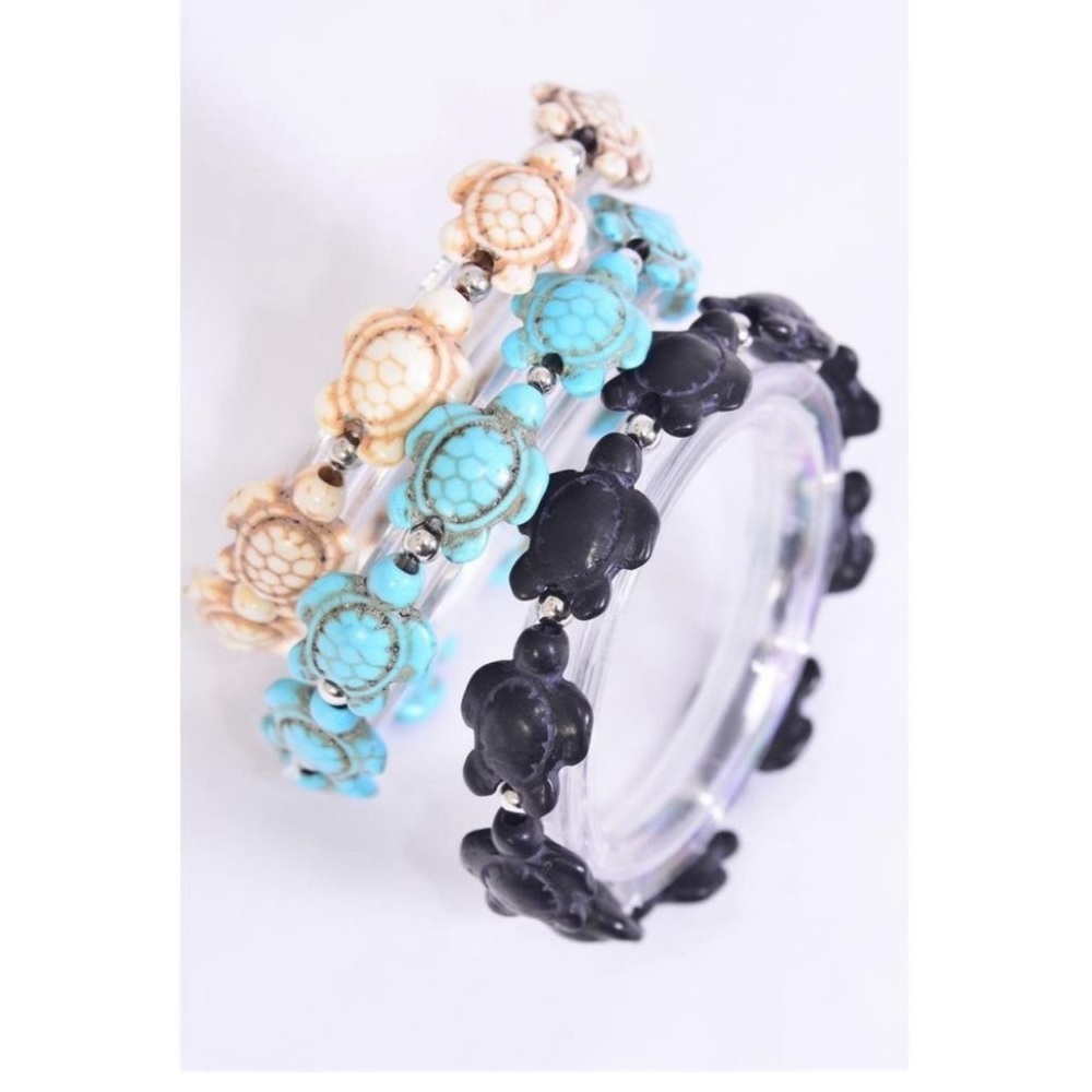Semiprecious stone turtle stretch bracelet